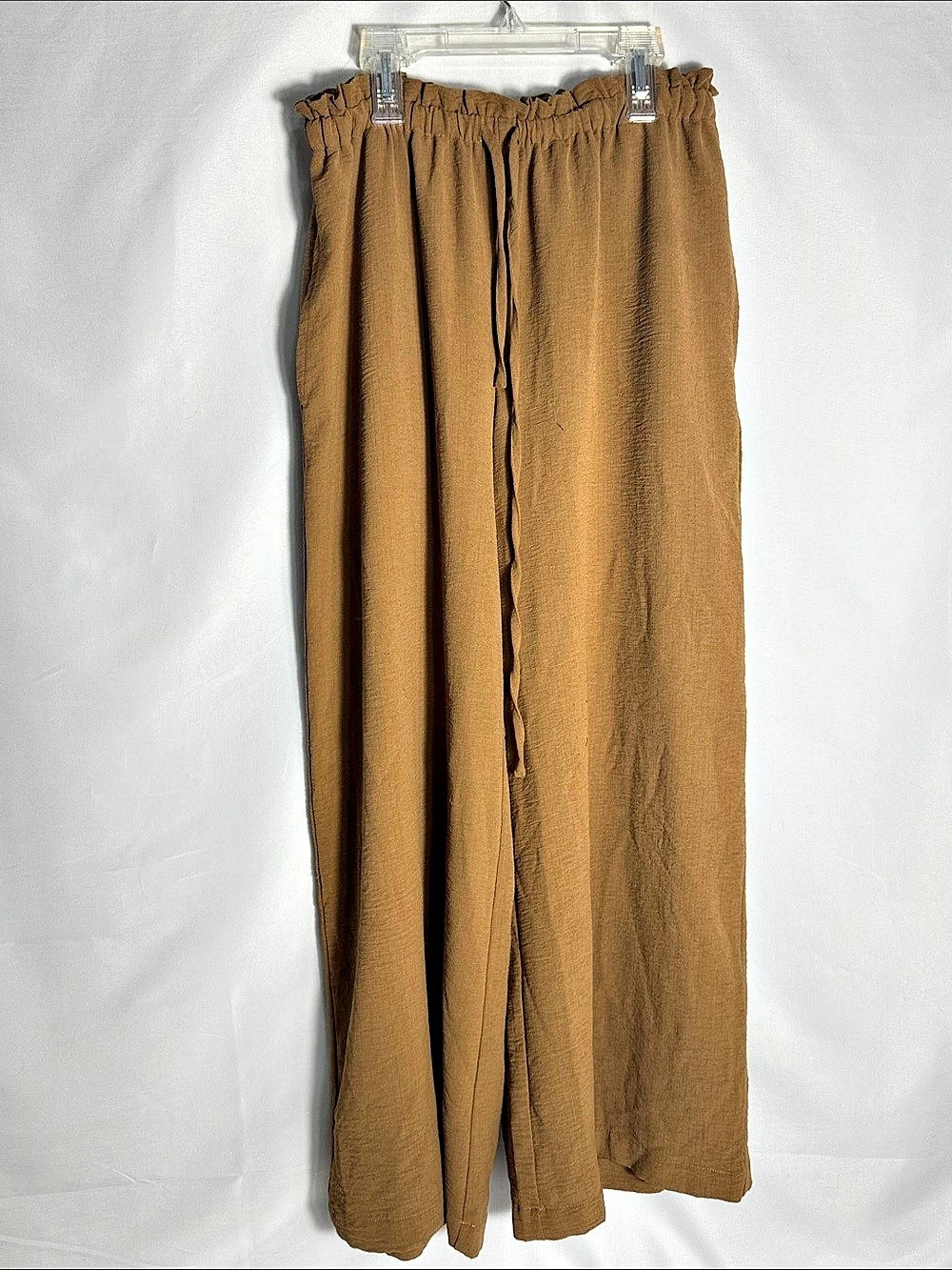 Mystree Paperbag Waist Wide Leg Lounge Pants in Brown Drawstring Size Large